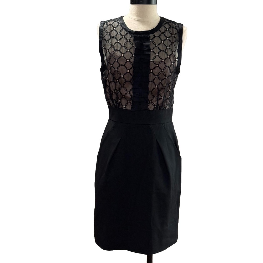 BCBG MAX AZRIA Black Silk Pleated Sheer Lined Formal Party Dress Sz 6 #B